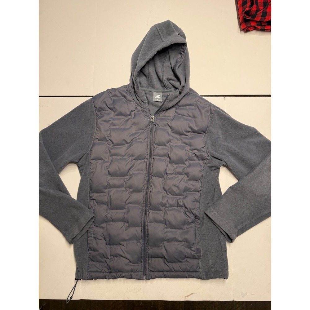 New Balance Mens Gray Quilted Hybrid Fleece Full Zip Puffer Hoodie Jacket S
